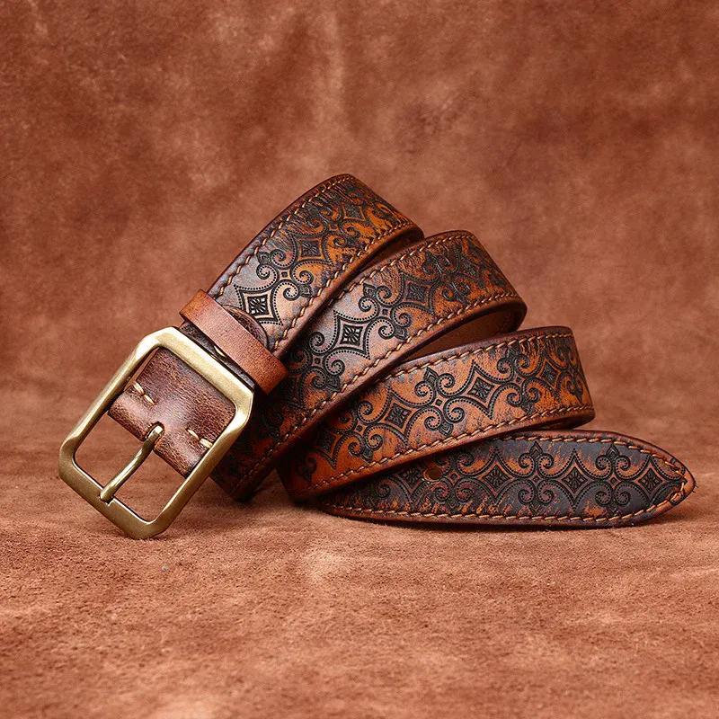Leather Floral Embossed Italian Cowhide Belt Elegant floral embossed Italian cowhide belt for men and women. Handcrafted with premium quality lea.