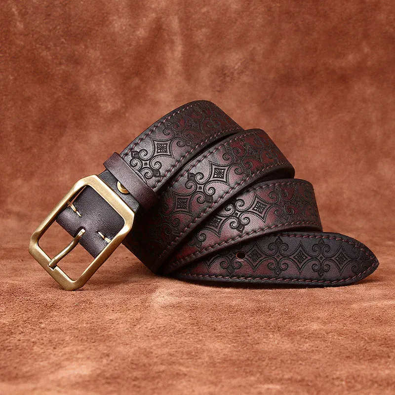 Heritage-Floral Embossed Italian Cowhide Belt Elegant embossed leather belt with floral pattern, crafted from premium Italian cowhide. Perfect for.