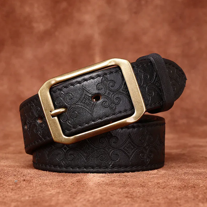 Heritage Floral Embossed Italian Cowhide Belt Heritage floral embossed Italian cowhide belt with a brass buckle, crafted for durability and style.