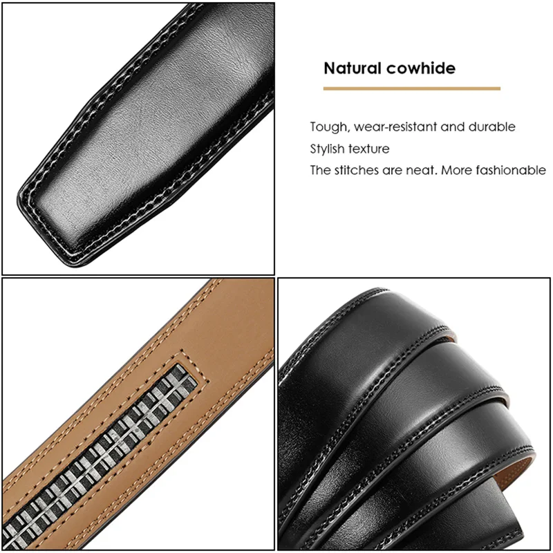 Black leather business belt with no holes for a sleek look Pro-Linear 31mm No-Hole Automatic Business Belt in black leather.