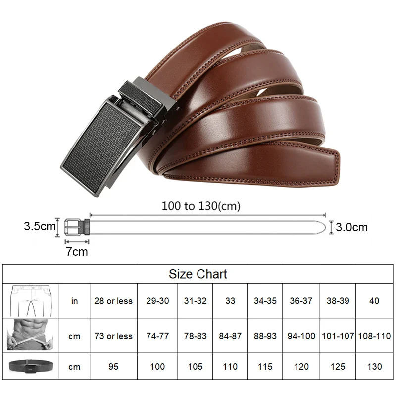 Ultra-Flex 3.0cm Soft Cowhide Automatic Belt for Men Automatic leather belt for men with adjustable length and soft cowhide material.