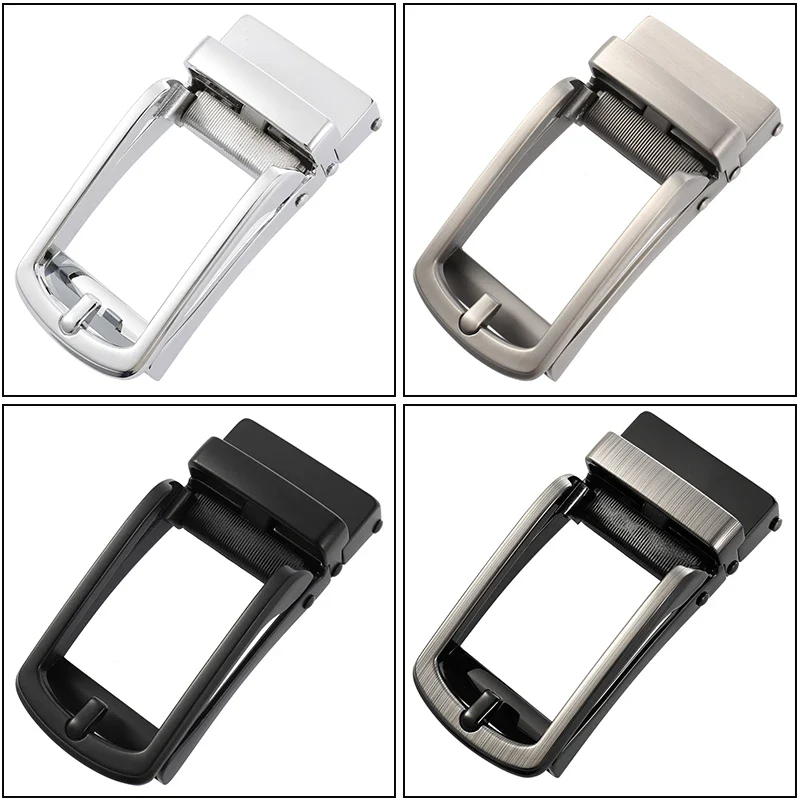 Metallic Silver Ratchet Belt Buckle – Slim Business Cowhide Silver ratchet belt buckle for business attire, crafted from high-quality cowhide leather.