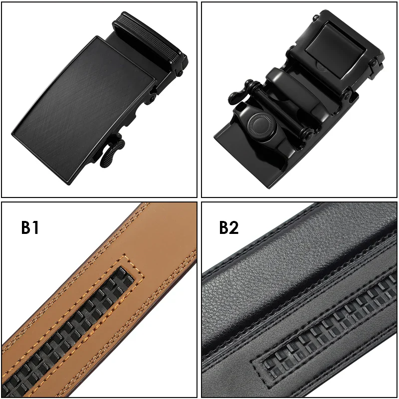Black Automatic Business Belt Buckle and Leather Strap Automatic belt buckle with leather strap for business attire.