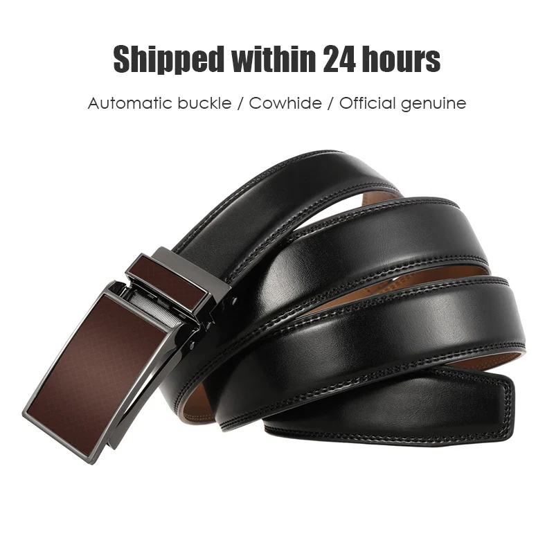Leather Minimalist Belt with Automatic Buckle for Men Elegant black leather belt with sleek automatic buckle, perfect for modern, minimalist style.