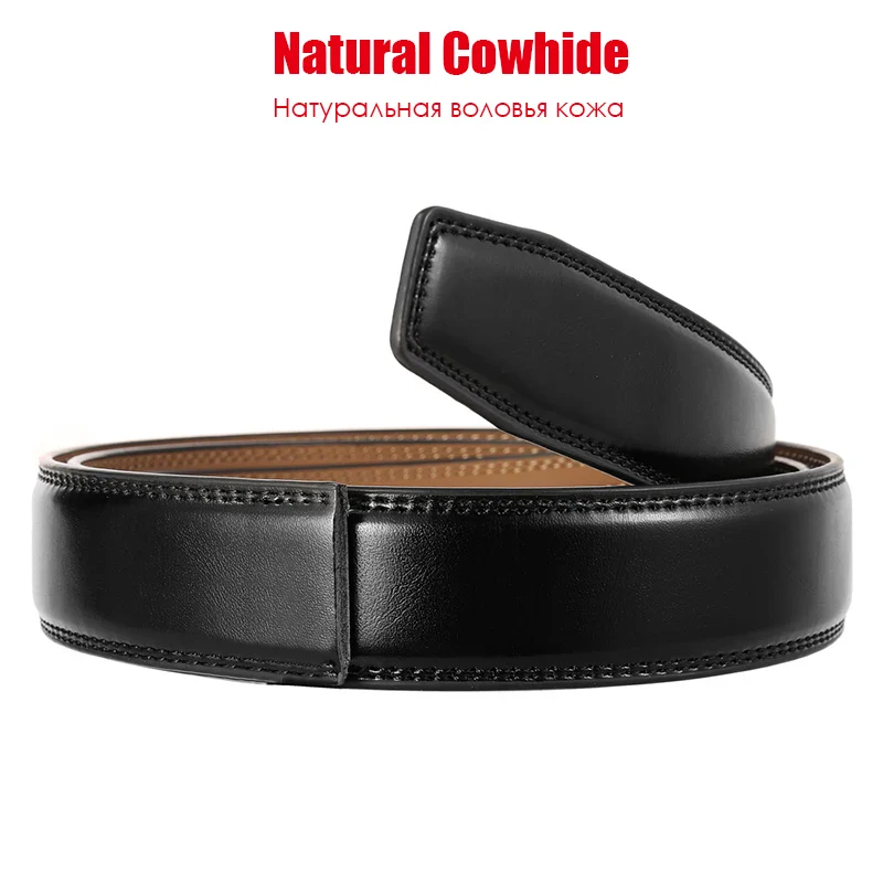 Natural Cowhide Dress Belt Elegant black leather dress belt for tailored wear, featuring a sleek slim 31mm automatic buckle. Pe.