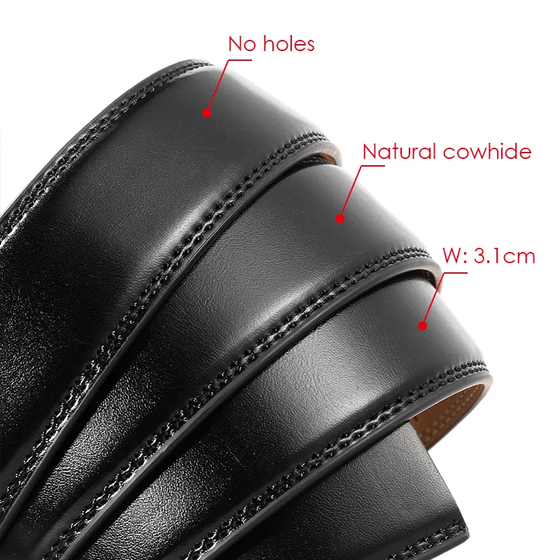 Elegant Slim Dress Belt for Tapered Fit Automatic dress belt with no holes, crafted from natural cowhide leather. Perfect for tailored wear.