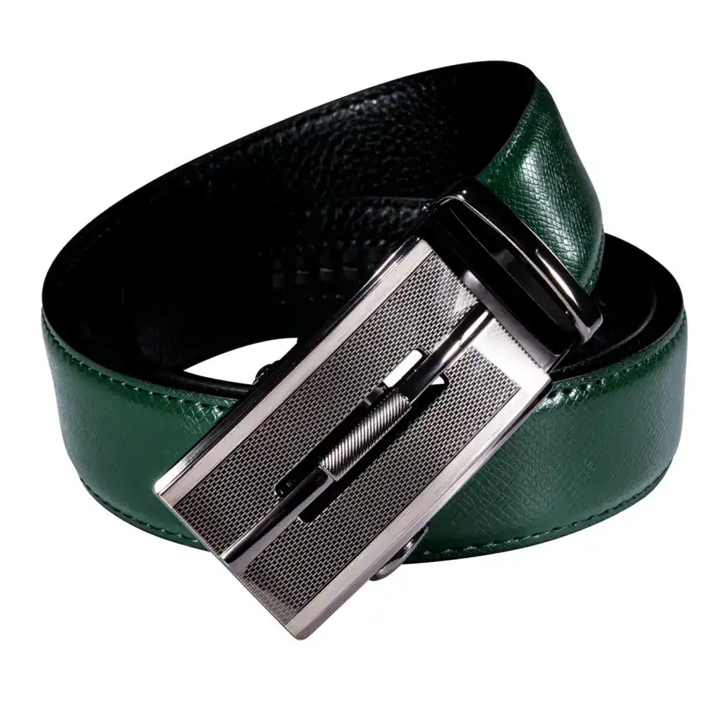Leather Green Automatic Ratchet Belt – Elegant Men’s Accessory Green leather automatic ratchet belt with sleek metal buckle for a modern look. Perfect for casual a.