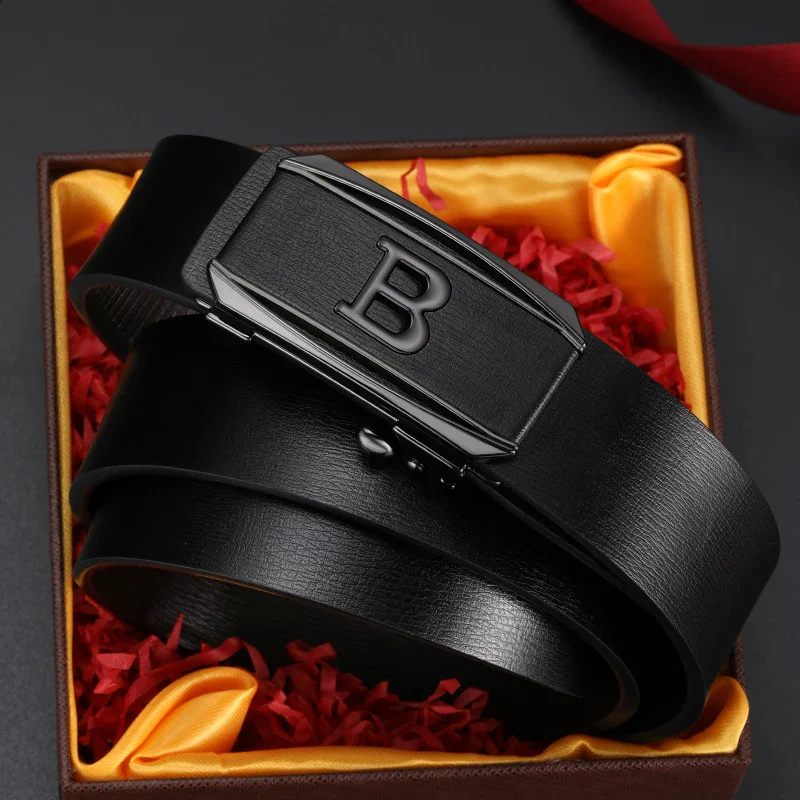 B-Baron Minimalist Designer Belt Elegant black leather automatic belt with sleek buckle design.