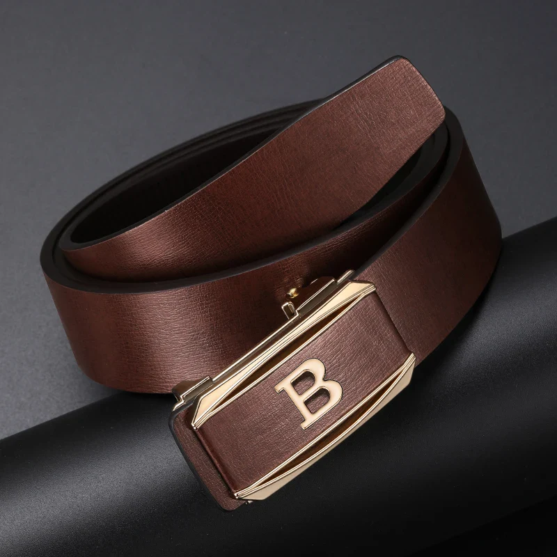 B-Baron Minimalist Designer Belt Elegant brown leather designer belt with gold buckle.