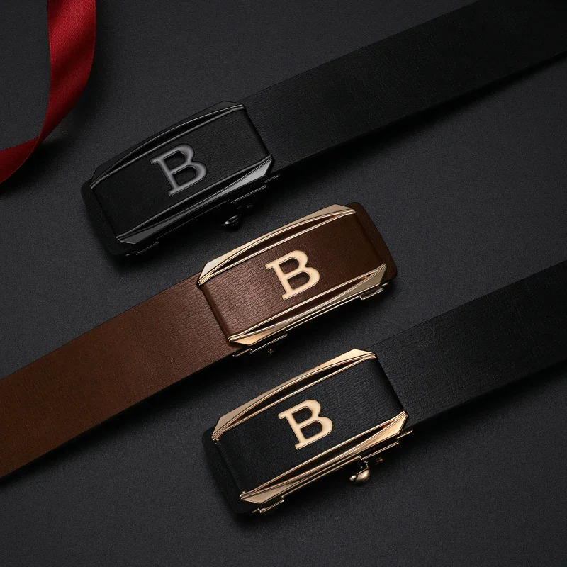 B-Baron Minimalist Designer Automatic Belt Stylish B-Baron minimalist automatic belts in black, brown, and navy with sleek metal buckles.