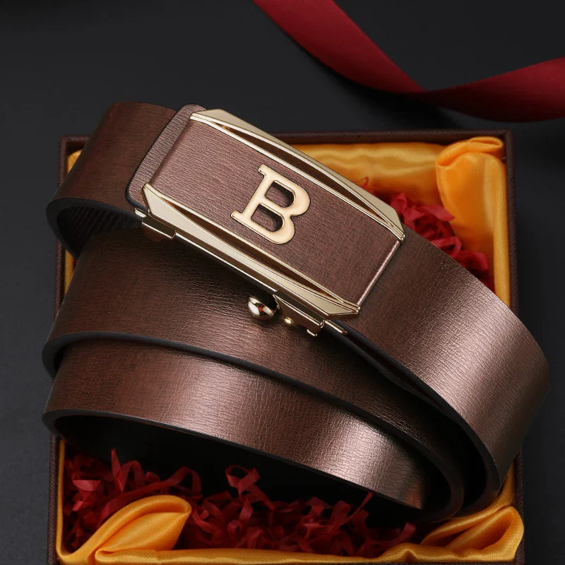 B-Baron Minimalist Designer Automatic Belt Automatic leather belt with sleek gold buckle featuring a