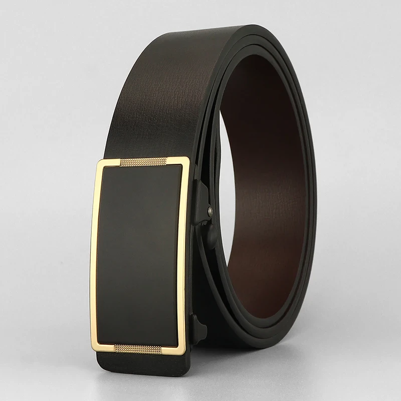 Phantom-Grip Silent Toothless Automatic Belt Automatic belt with sleek black design and gold accents.