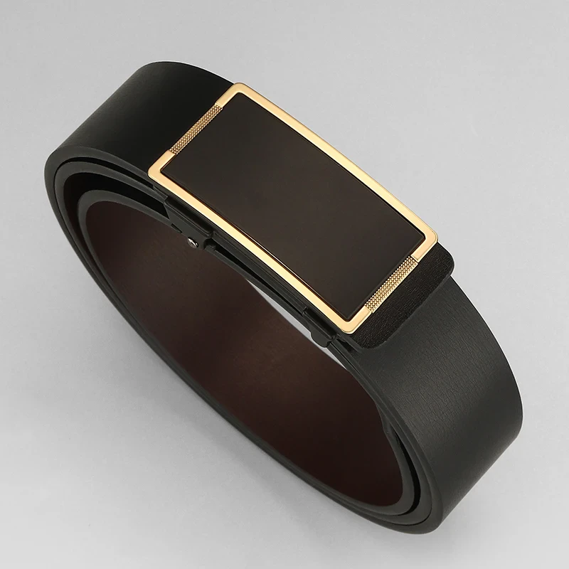 Phantom-Grip Silent Toothless Automatic Belt Automatic belt with sleek black design and gold buckle.