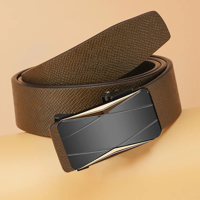 Apex Geometric Designer Automatic Ratchet Belt Automatic ratchet belt with geometric design and textured leather strap.