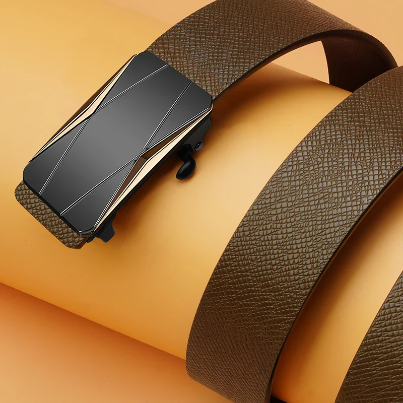 Apex Geometric Designer Ratchet Belt Elegant geometric pattern ratchet belt for men.