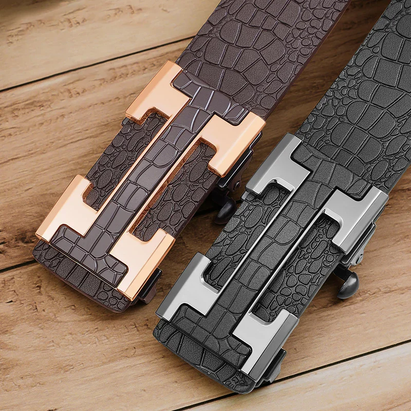 Leather Crocodile Belt with H Buckle – Rose Gold & Silver Elegant crocodile leather belts with H buckles in rose gold and silver finishes. Perfect for a sophi.