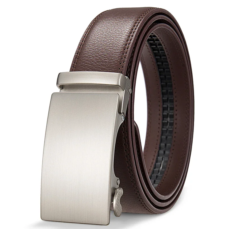 Leather Automatic Ratchet Belt for Men Stylish brown leather belt with automatic ratchet buckle for men.
