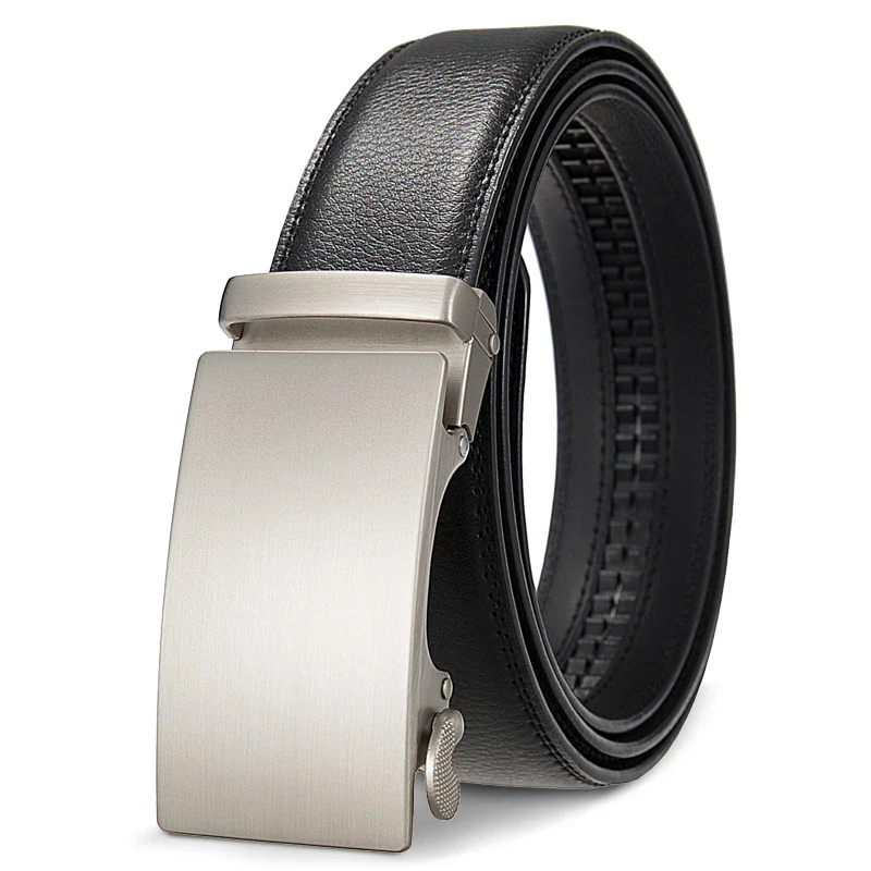 PureLock Automatic Ratchet Belt for Men Automatic ratchet belt with sleek metal buckle and black leather strap.