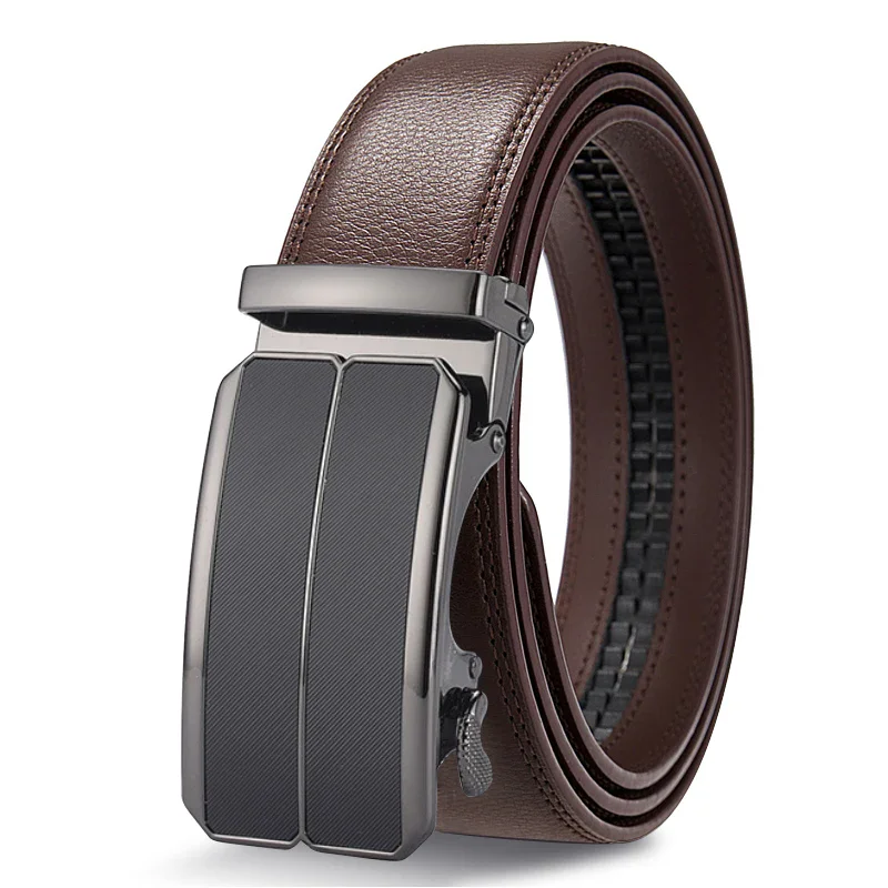 EliteLock Twin-Tone Ratchet Belt – 35 mm Cowhide Micro-Adjust Automatic Buckle Automatic ratchet belt with cowhide leather strap and twin-tone buckle for a sleek, adjustable fit.