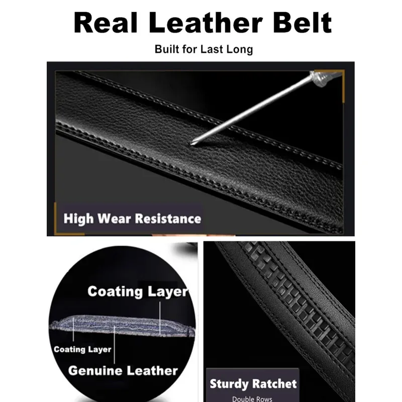 Real Leather Belt for Daily Business Wear High-quality leather ratchet belt with durable design.