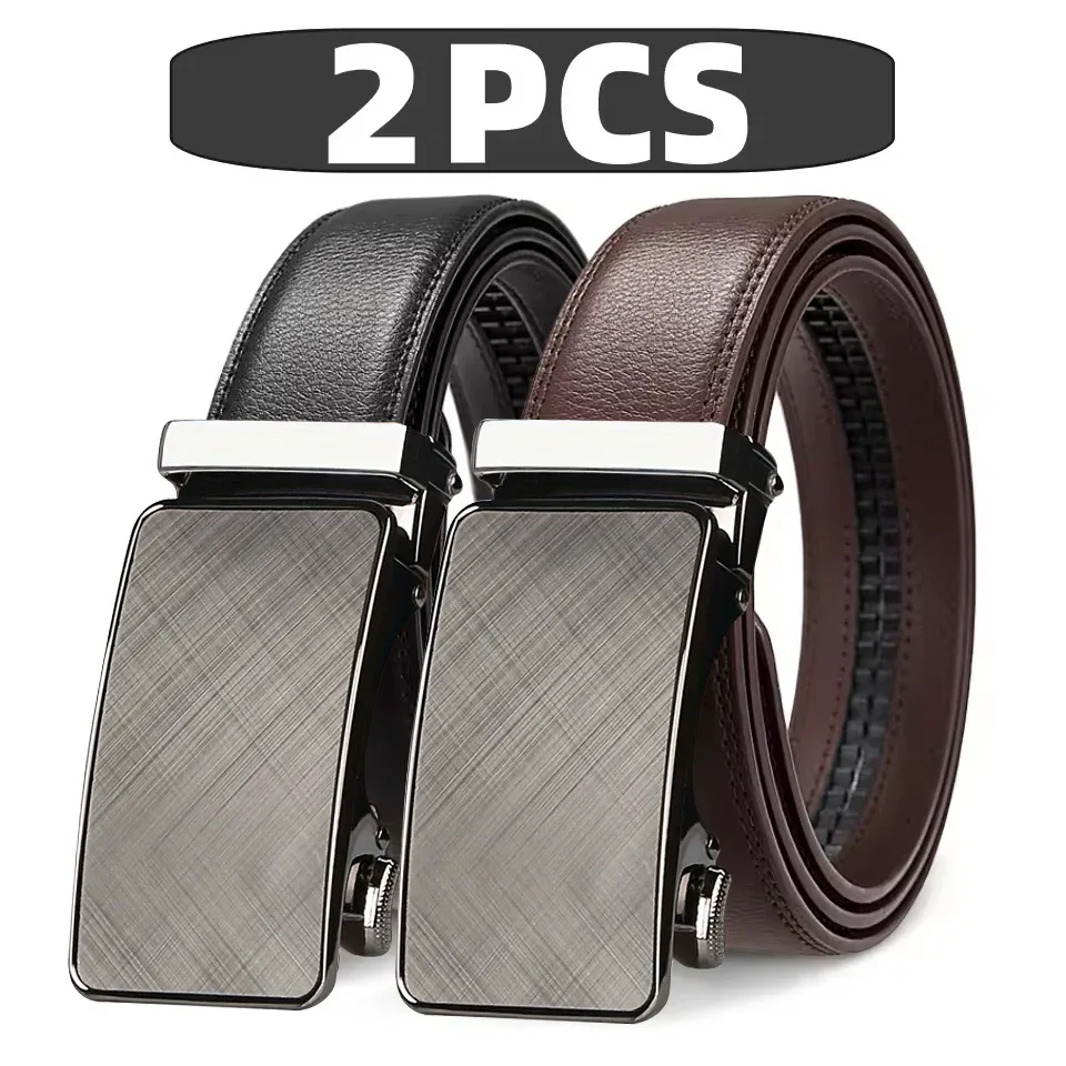 Elegant Automatic Ratchet Belts for Men Automatic ratchet belts with sleek metal buckles and genuine leather straps for daily business wear.