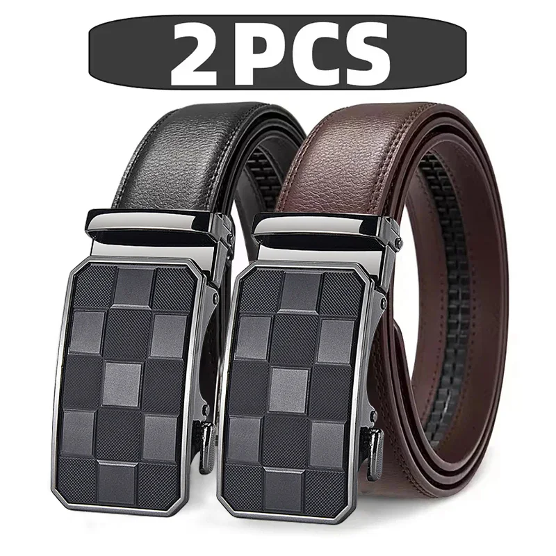 GearGrid Automatic Ratchet Belt with Geometric Grid Buckle Automatic ratchet belt with geometric grid buckle, black and brown options, adjustable fit, stylish.