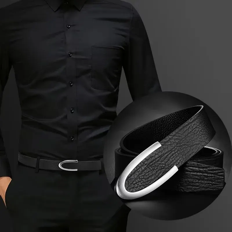 Leather Belt with C-Hook Buckle for Men Minimalist black leather belt with silver C-hook buckle, stylish accessory for men.