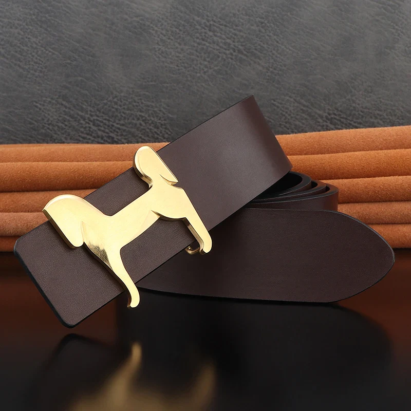Leather Belt with Stainless Steel Horse Buckle Elegant leather belt with a stainless steel horse buckle for a stylish look.