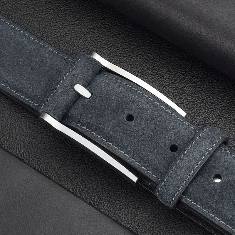 Men’s Suede Leather Casual Belt with Geometric Hardware Men’s suede leather belt with modern geometric buckle design. Perfect for casual and smart outfits.