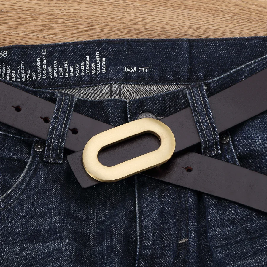 Women’s Italian Leather Belt with Brass Buckle Elegant Italian leather belt with solid brass oval buckle for women.