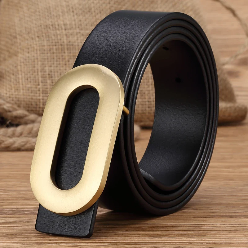 Women’s Italian Leather Belt with Brass Buckle Elegant Italian leather belt with solid brass oval buckle for women.