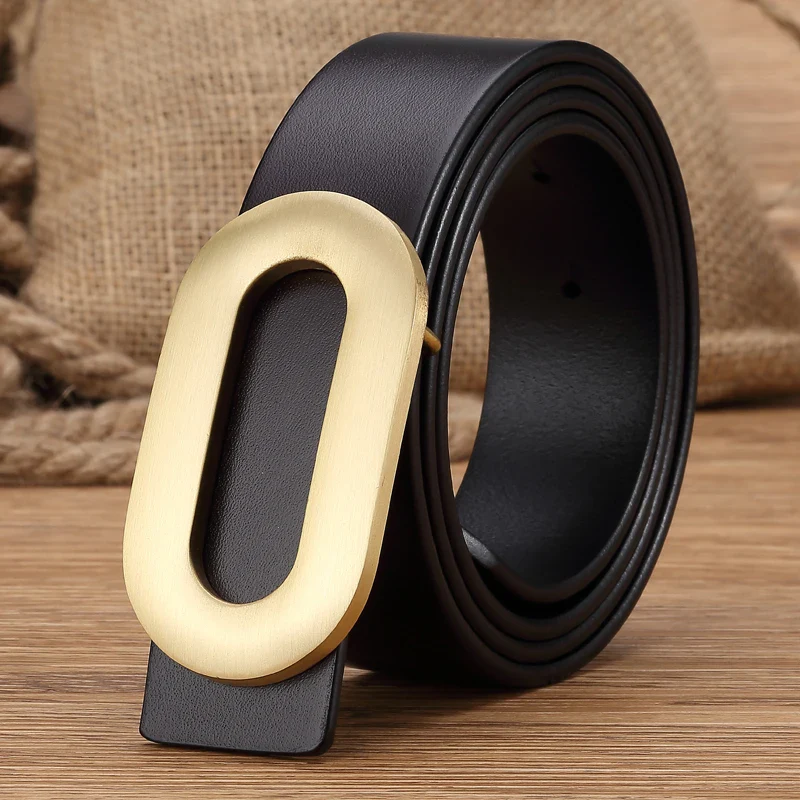 Women’s Italian Leather Belt with Solid Brass Oval Buckle Elegant Italian leather belt with brass buckle for women.