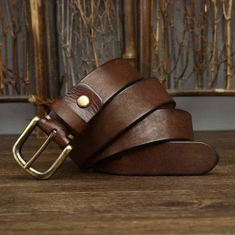 Men’s Leather Belt with Copper Buckle Men’s full-grain leather belt with solid copper buckle, 3.3cm width. Durable, stylish accessory for.