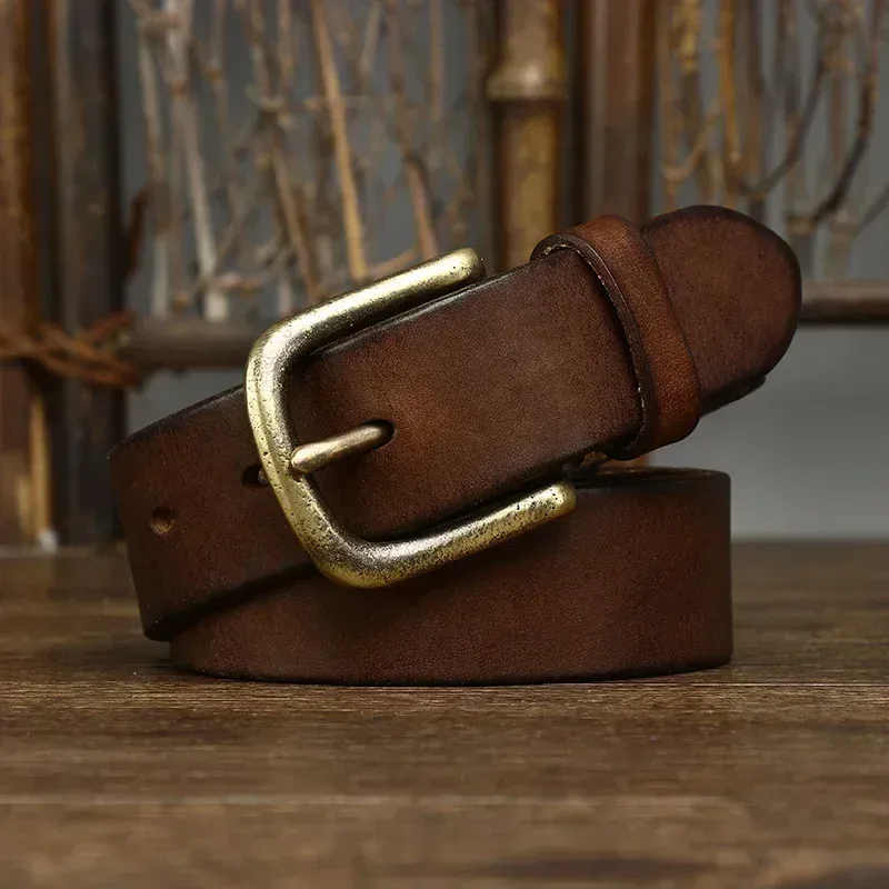 Men’s Leather Belt with Copper Buckle Leather belt with solid copper buckle for men.