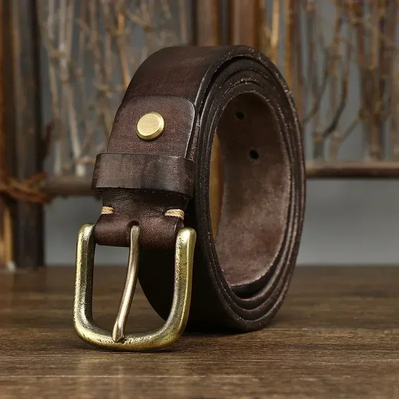 Men’s Leather Belt with Copper Buckle Leather belt with solid copper buckle for men.