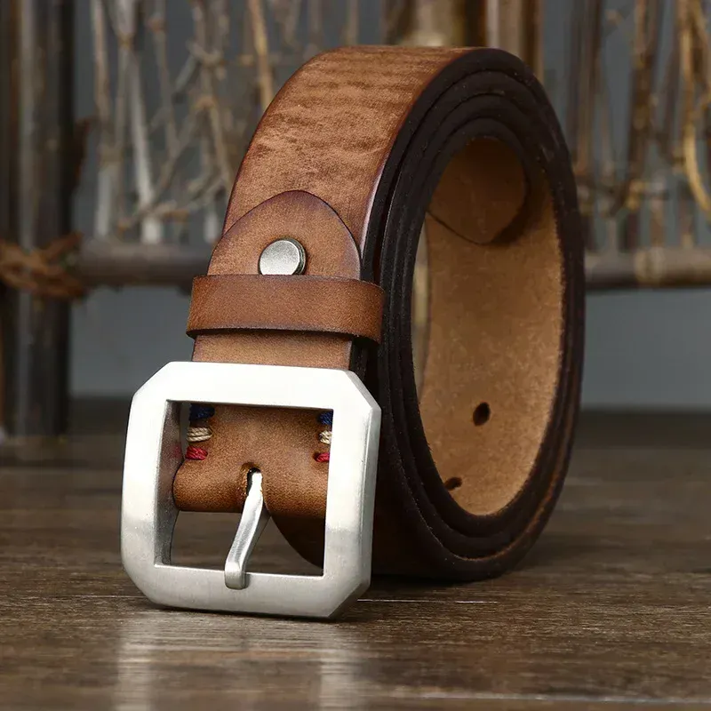 Men’s Leather Belt with Steel Buckle Men’s 3.8cm Cowhide Leather Belt with Brushed Steel Buckle.