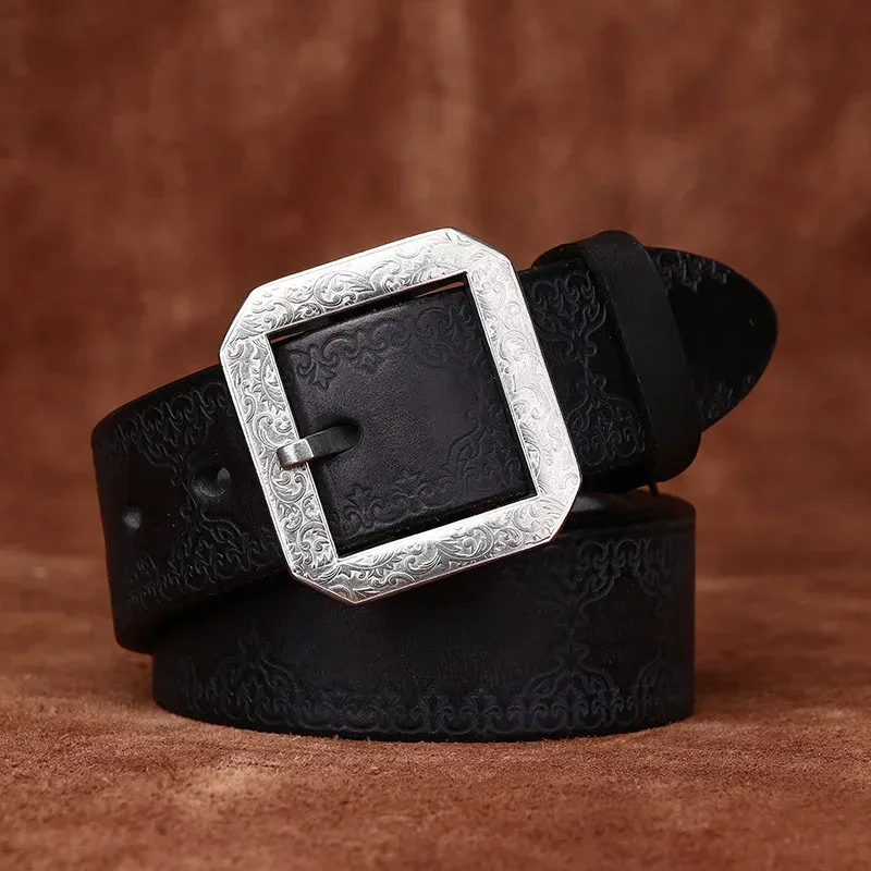 Men’s Leather Belt with Silver Buckle Men’s 3.8cm full-grain leather belt featuring a stainless steel buckle. Perfect for stylish, durable.