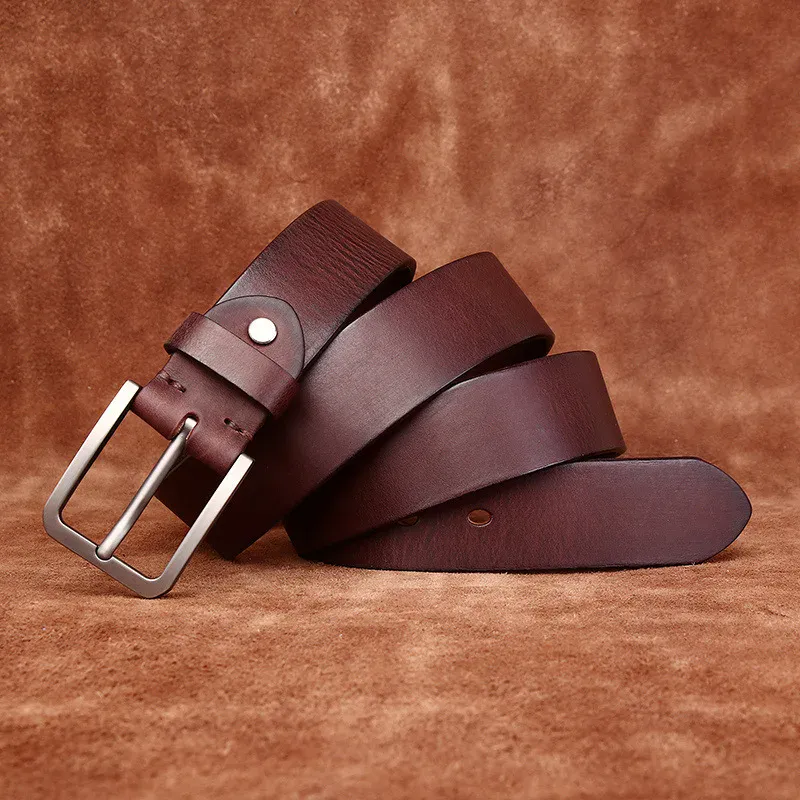 Leather Belt with Matte Pin Buckle – Men’s Genuine Leather Belt Men’s genuine leather belt with matte pin buckle, 3.8cm width, stylish and durable accessory.