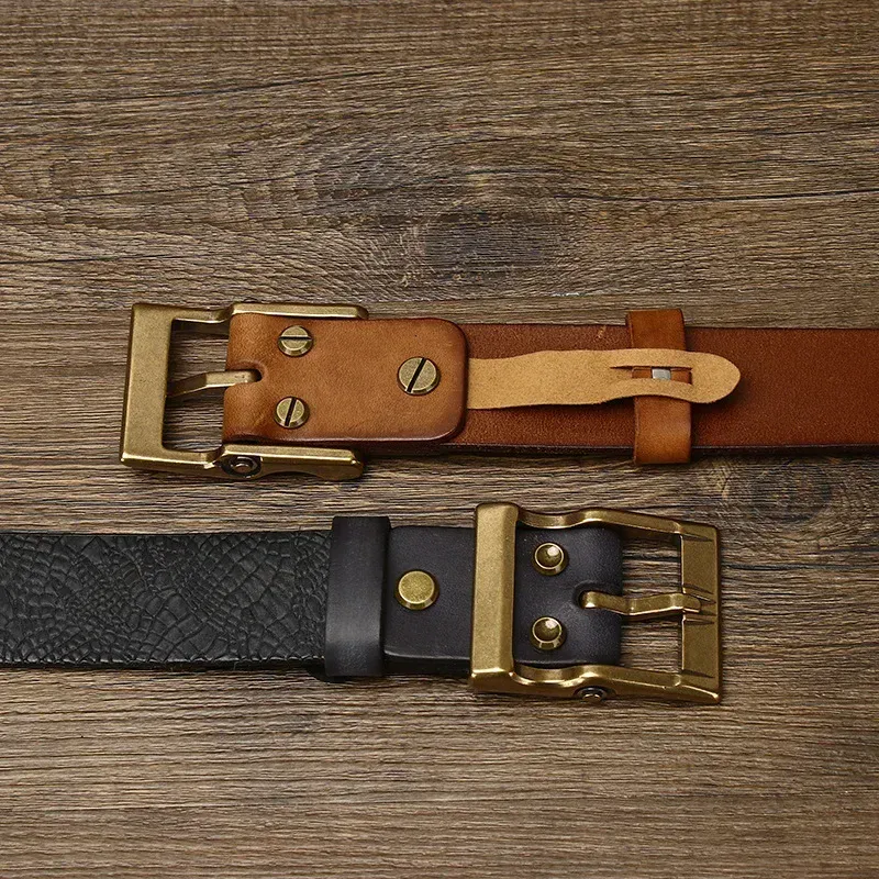Textured Cowhide Jeans Belt with Brass Buckle High-quality textured cowhide jeans belt featuring a solid brass pin buckle for durability and style.