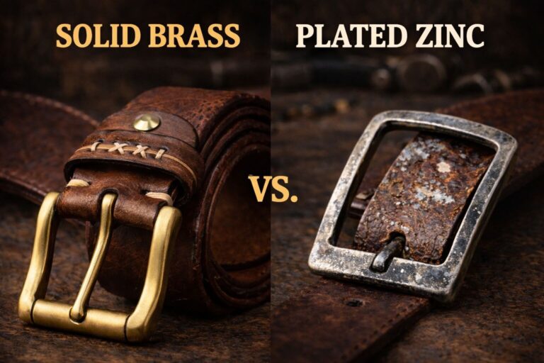 Durable solid brass belt buckle with a polished finish.