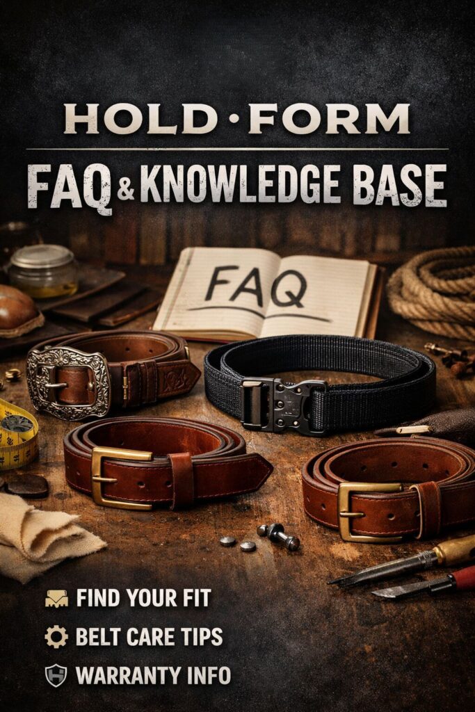 FAQ & Knowledge Base for HoldForm belts and accessories.