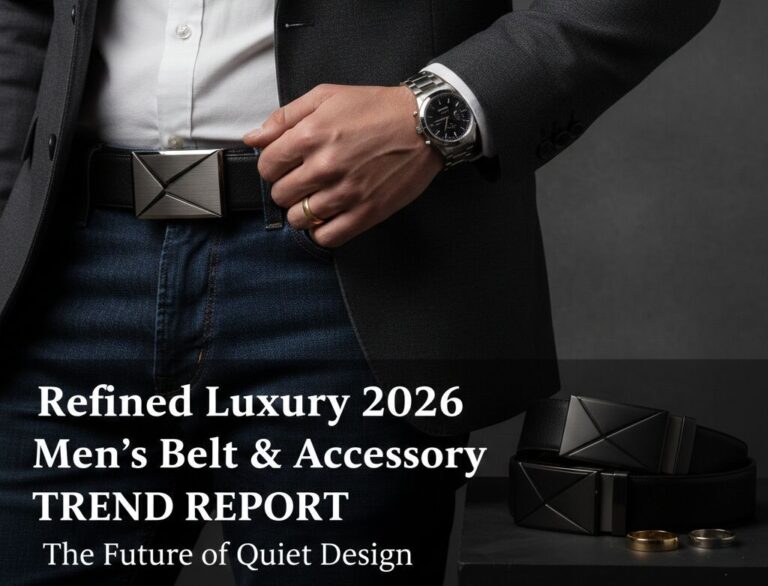 Elegant men's leather belt with modern buckle design for luxury fashion.