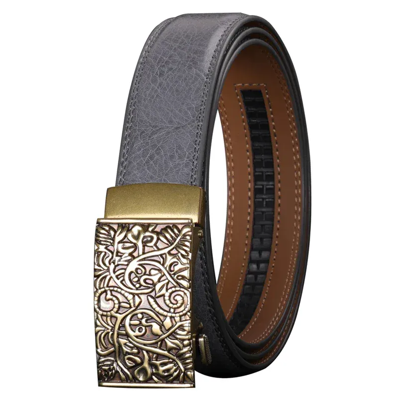 Elegant Vintage Floral Leather Ratchet Belt Vintage floral leather ratchet belt with automatic buckle for men and women.