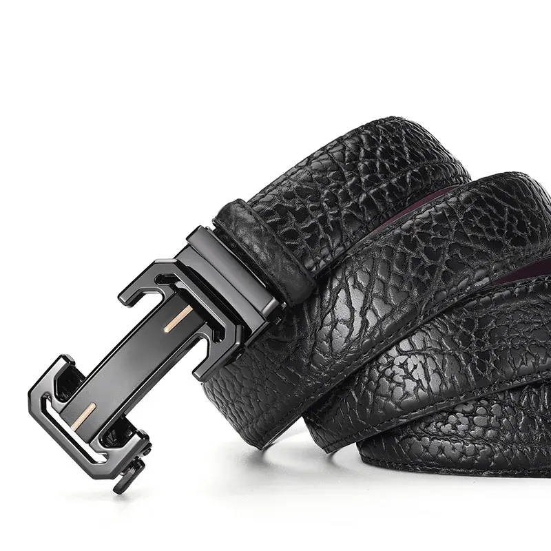 Leather Business Belt with Automatic Buckle for Men Leather business belt with automatic buckle, vintage style, high-quality genuine leather for men's f.