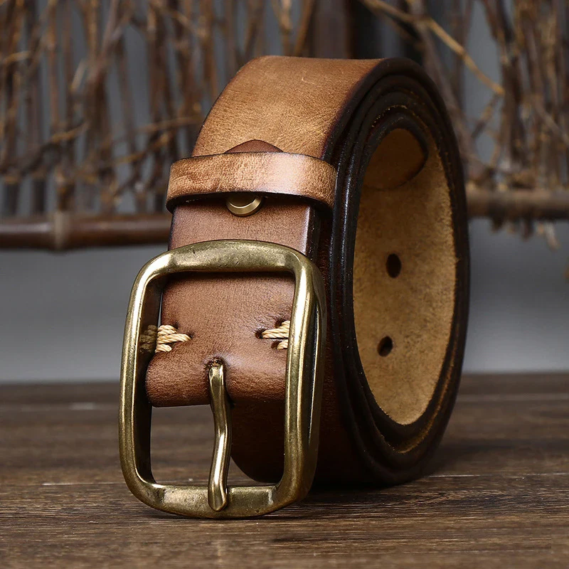 Leather Casual Belt with Copper Buckle for Men Leather casual belt with vintage copper buckle, high-quality genuine cowhide, 3.8cm thick, perfect f.