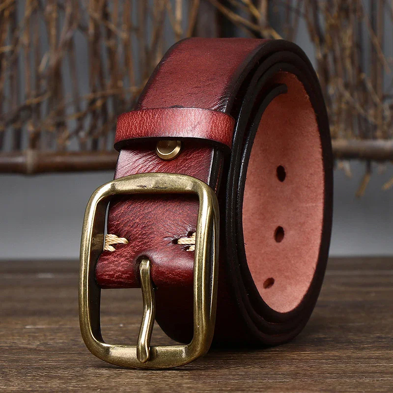 Leather Casual Belt for Men – High-Quality Cowhide Strap Durable 3.8cm thick genuine leather belt with copper buckle, perfect for casual and retro styles.