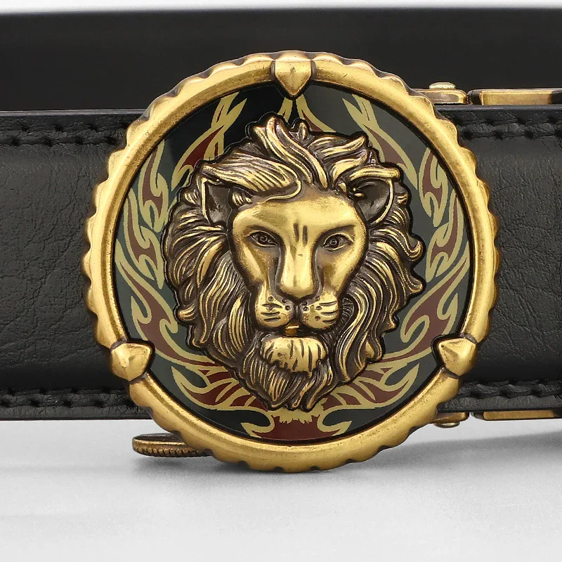 Luxury Lion Belt Buckle with Gold Finish Elegant lion head belt buckle in gold, featuring intricate detailing and a bold design. Perfect for.