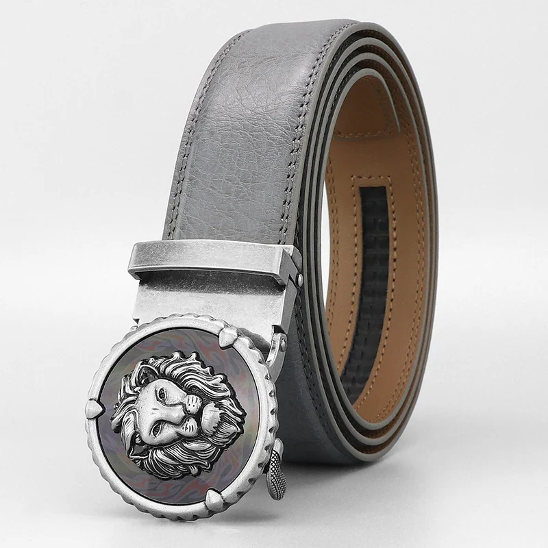 Luxury Lion Leather Belt for Men Elegant men's leather belt with a lion buckle, retro design, and automatic buckle closure. Perfect f.