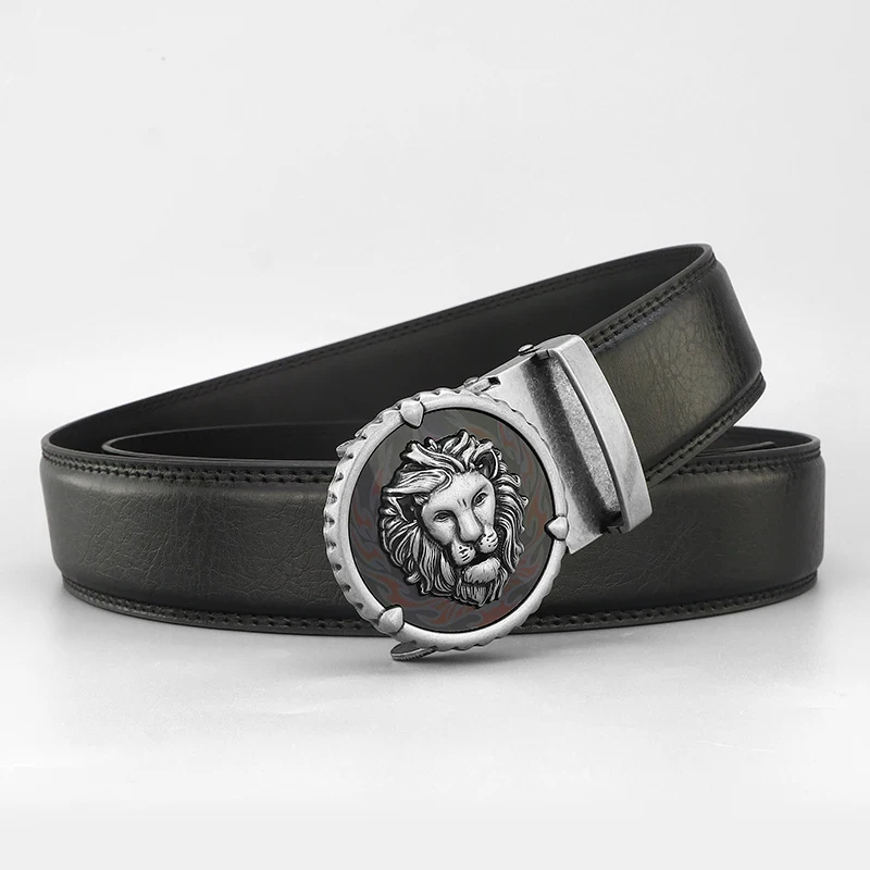 Luxury Lion Leather Belt for Men High-quality genuine leather men's belt with a bold lion buckle, perfect for stylish casual and form.