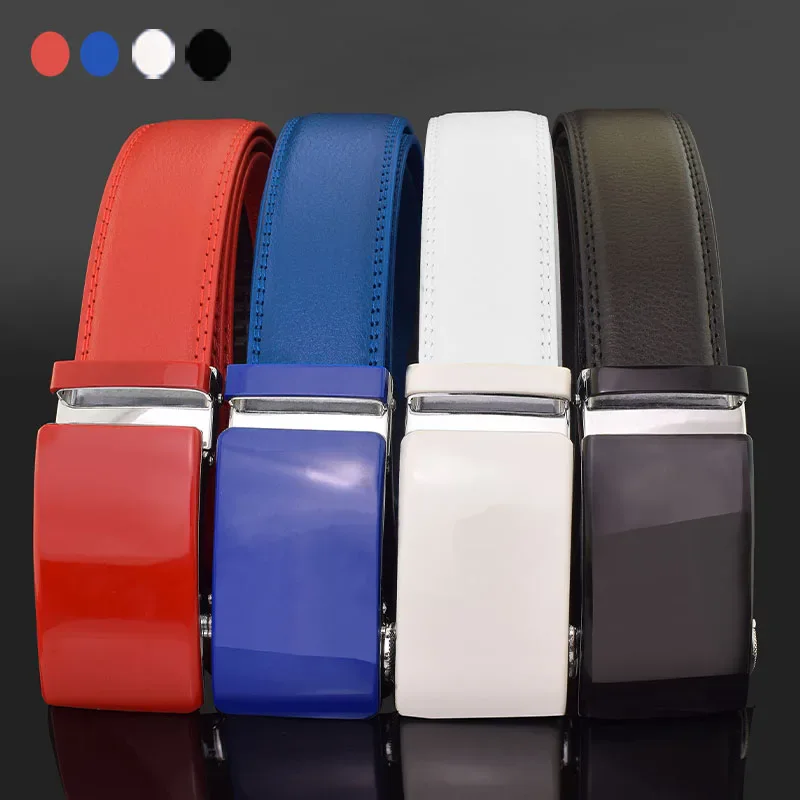 High Quality Automatic Buckle White Belt Men Automatic buckle leather belt for men, stylish and durable, perfect for business and casual wear.